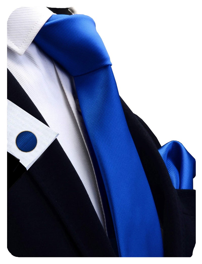 GUSLESON Solid Blue Work Ties Men Formal Tie Necktie With Handkerchief Cufflinks Boys Gift Sets(0789-07) - Image 1